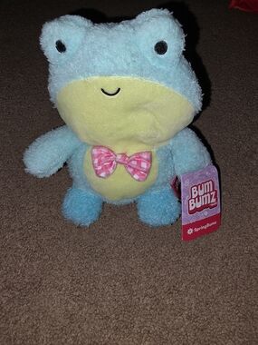 SpringBumz Blue & Yellow Frog Plush with Pink Bow